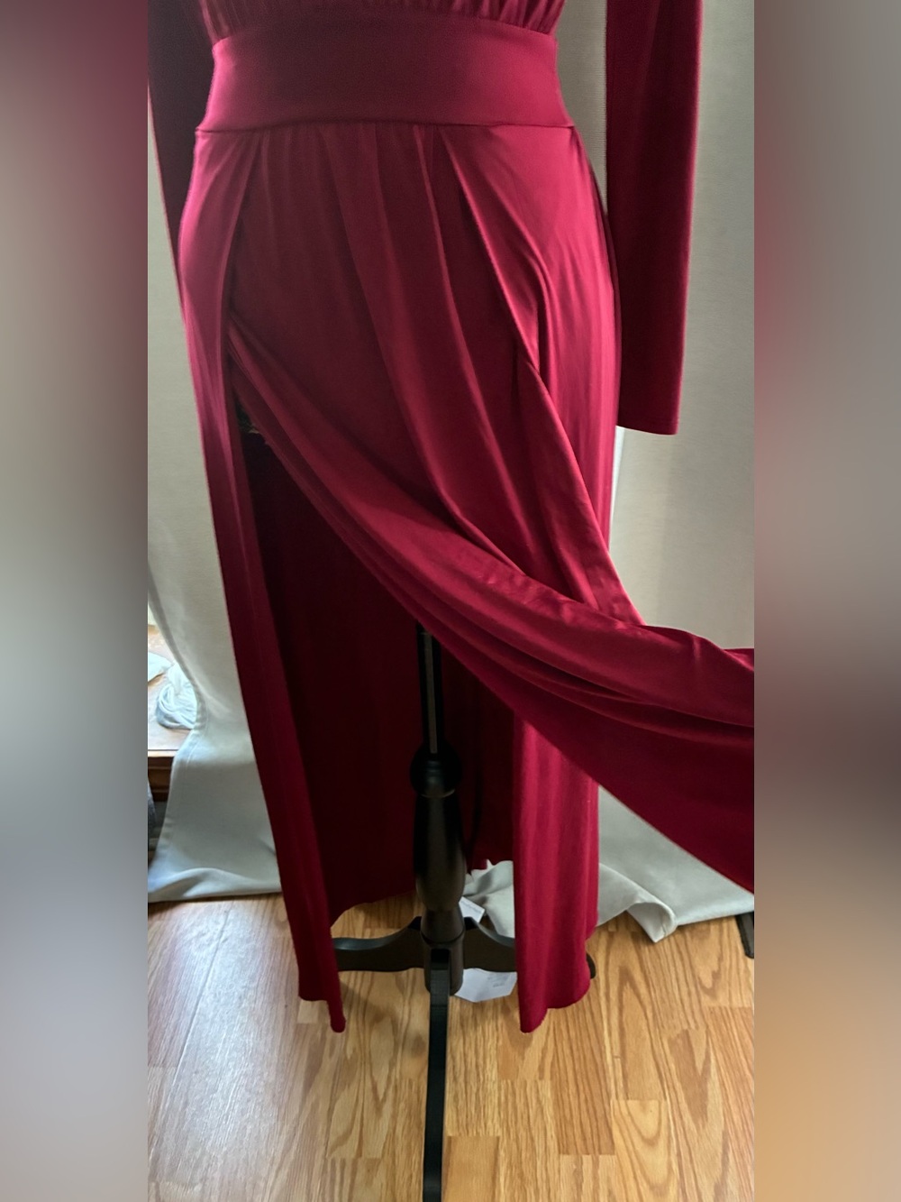Fashion Nova Burgundy Long-Sleeve Deep V Maxi Dress - Picture 2 of 6